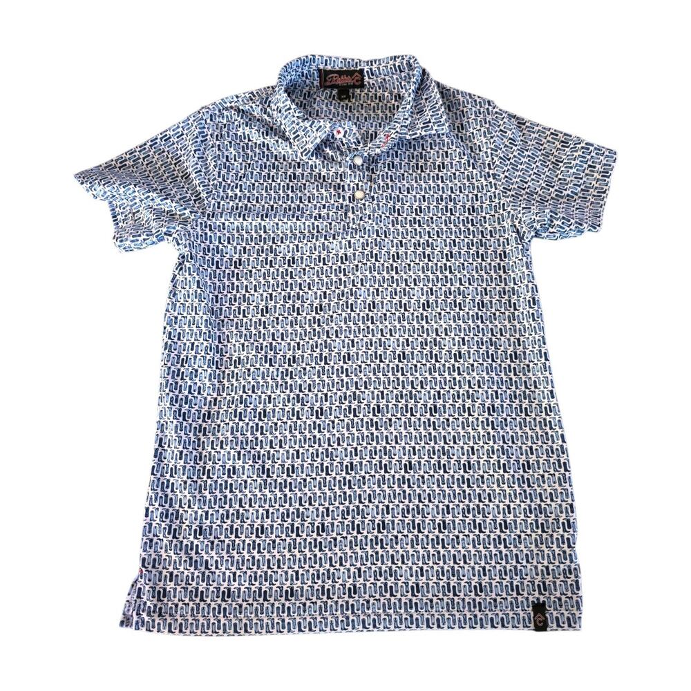 Rafter C Polo Shirt Child SZ XS Navy Blue Boots Print Rodeo Cowboy Top
